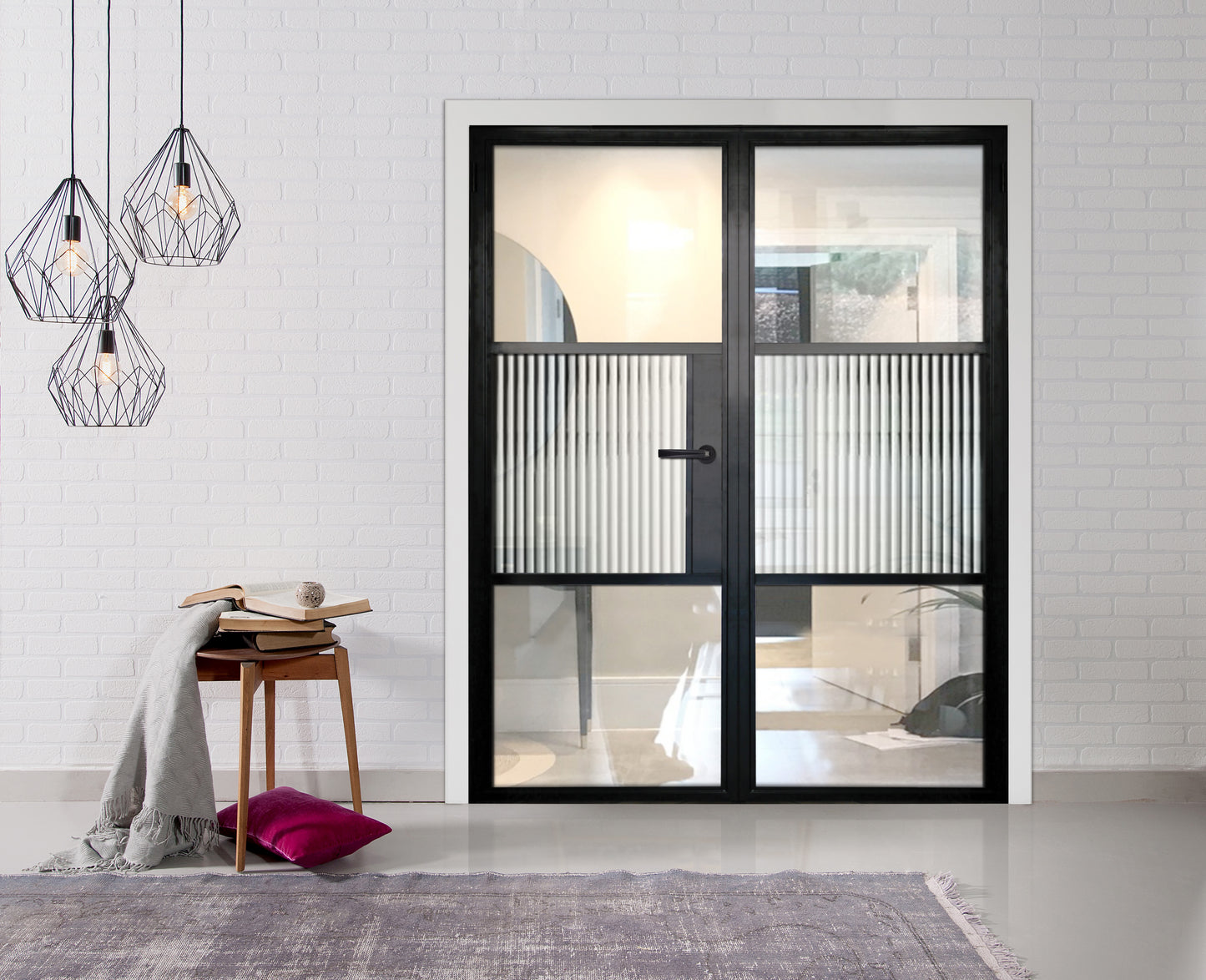 3 Panel Interior Double Door - Clear Glass / Reeded Glass / Clear Glass