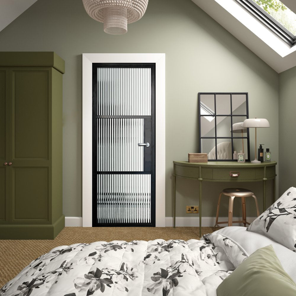 3 Panel Interior Single Door - Reeded Glass / Reeded Glass / Reeded Glass