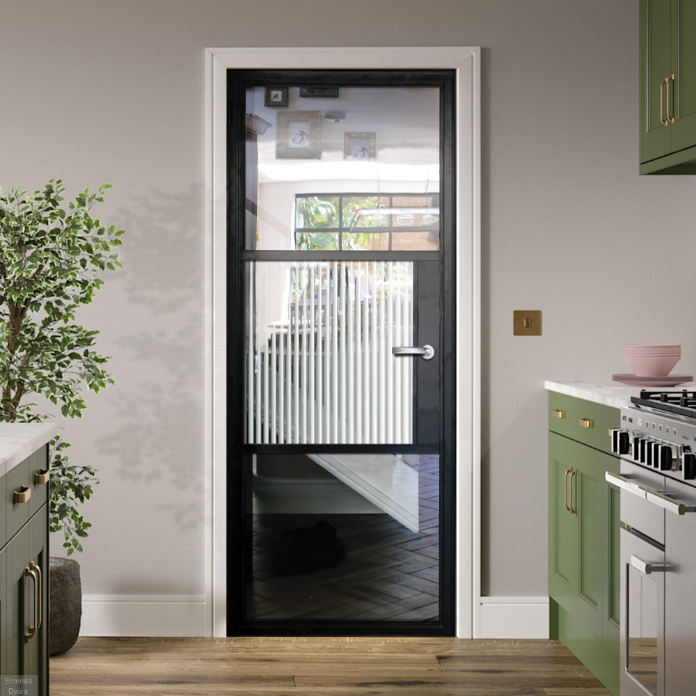 3 Panel Interior Single Door - Clear Glass / Reeded Glass / Clear Glass