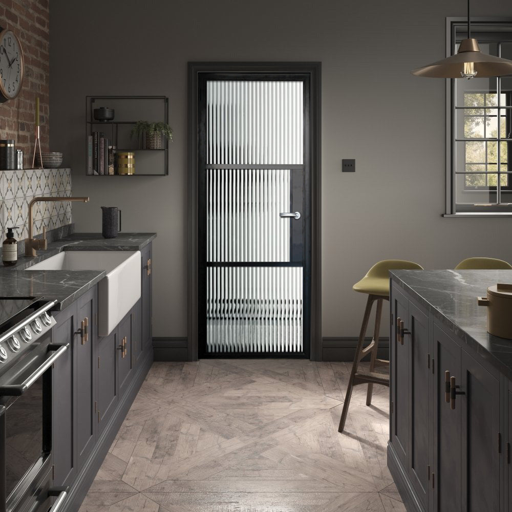 3 Panel Interior Single Door - Reeded Glass / Reeded Glass / Reeded Glass