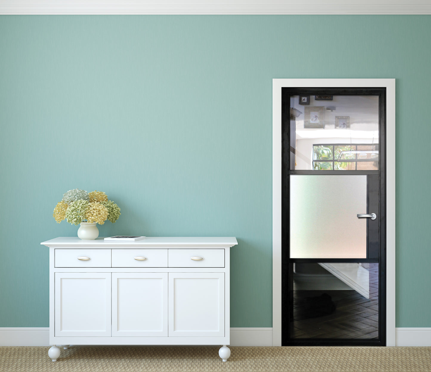 3 Panel Interior Single Door - Clear Glass / White Laminate Glass / Clear Glass