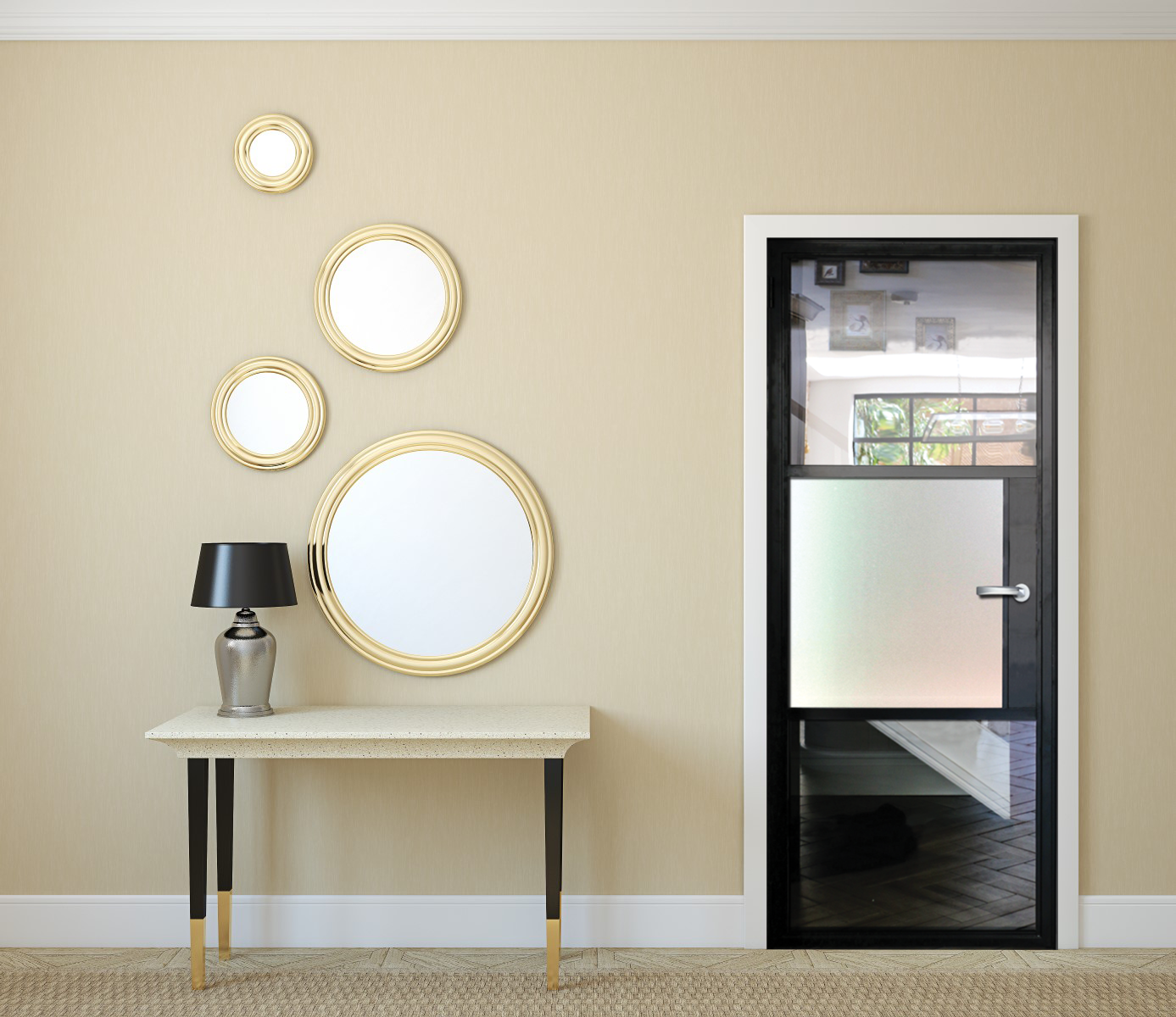 3 Panel Interior Single Door - Clear Glass / White Laminate Glass / Clear Glass