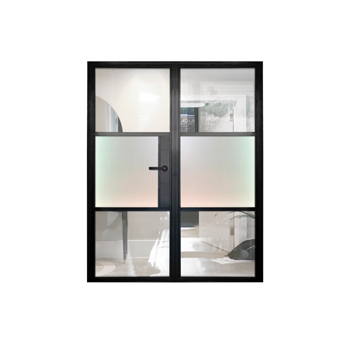 3 Panel Interior Double Door - Clear Glass / White Laminate Glass / Clear Glass