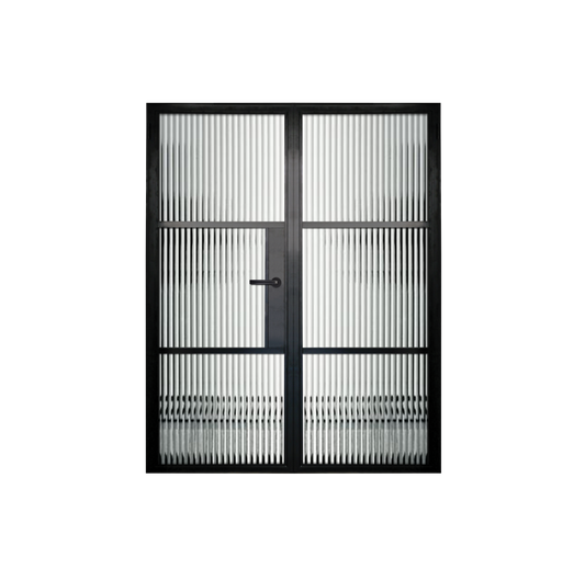 3 Panel Interior Double Door - Reeded Glass / Reeded Glass / Reeded Glass
